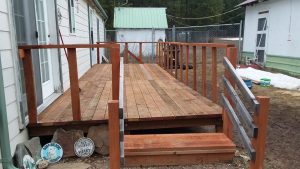Close-up of a new wooden deck and steps